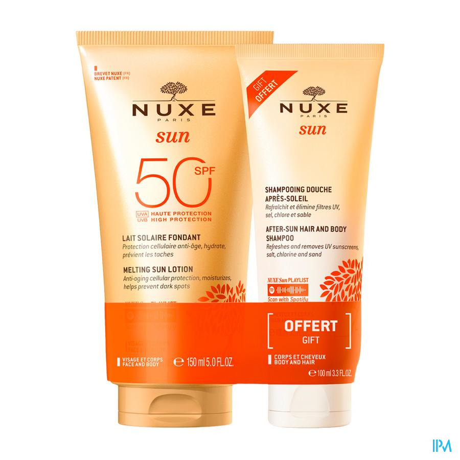 produit Nuxe Sun Lait Spf50 150ml + Shampoing Douche Apres Soleil 100ml Offert
