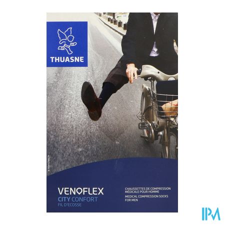 vignette Thuasne Venoflex2 City Homme Confort Fil Ecosse Chaussette Noir Long T2-