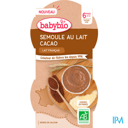 vignette BABYBIO SEMOULE LAIT CACAO 8M 2X100G