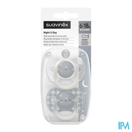 vignette Suavinex Sucette Silicone Symetrique Sx Pro Night Day Ours 6/18m X2