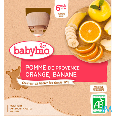 vignette BABYBIO MES FRUITS POM/ORANG/BANANE 4X90G
