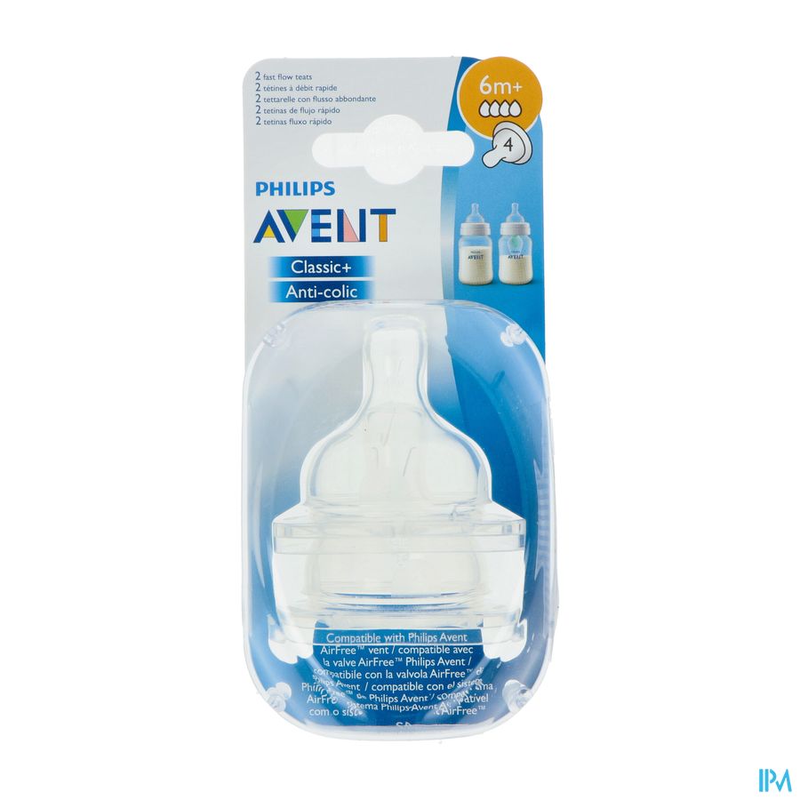 vignette Avent Tetine Classic+ Anti Coliq Debit Rapide 6mois+ Scf634/27 X2