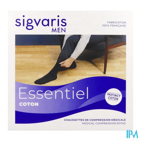 vignette Sigvaris2 Essentiel Coton Chaussette Homme Noire Long Medium