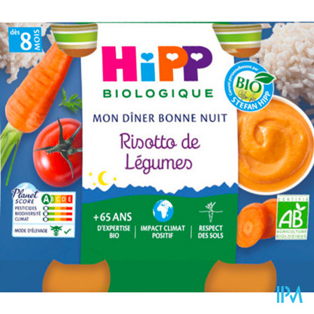 vignette Hipp Mon Diner Bonne Nuit Risotto De Legumes Bio Pot 190g X2