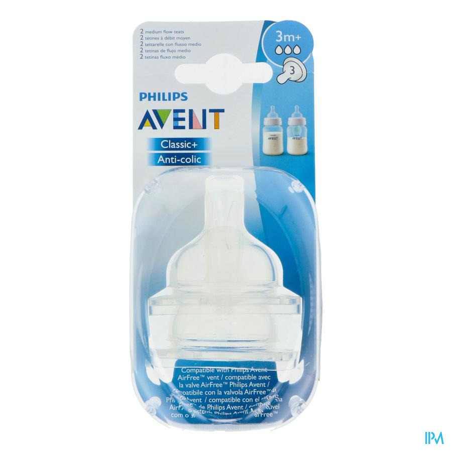 vignette Avent Tetine Classic+ Anti Coliq Debit Moyen 3mois+ Scf633/27 X2