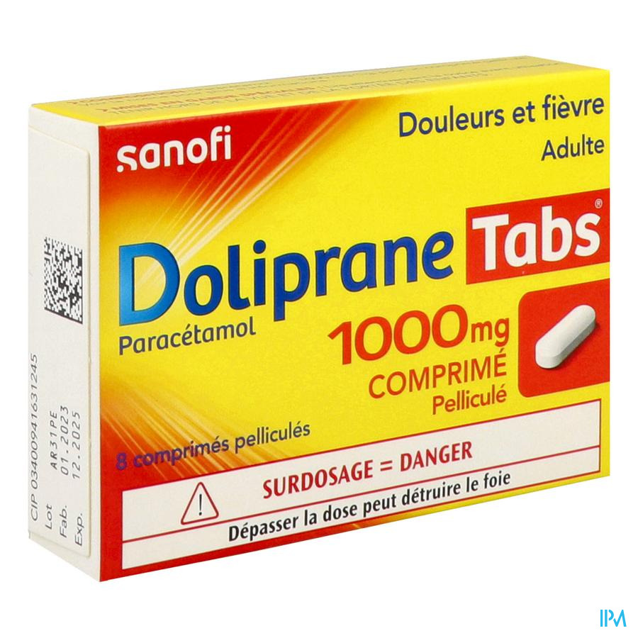 vignette DOLIPRANETABS 1 000 MG CPR 8