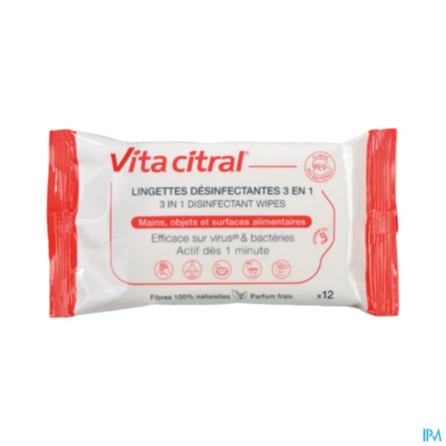 produit VITACITRAL LINGETTES DESINFECTANT 3EN1 12