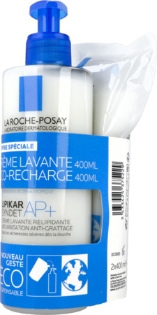 produit La Roche Posay Lipikar Syndet Ap+ Creme Lavante Antiirritations 400ml + Ecorecharge 400ml