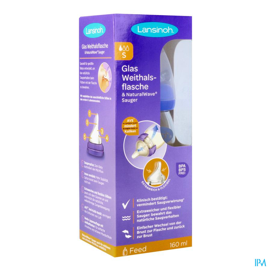 vignette LANSINOH BIB VERRE NAT WAVE 160ML