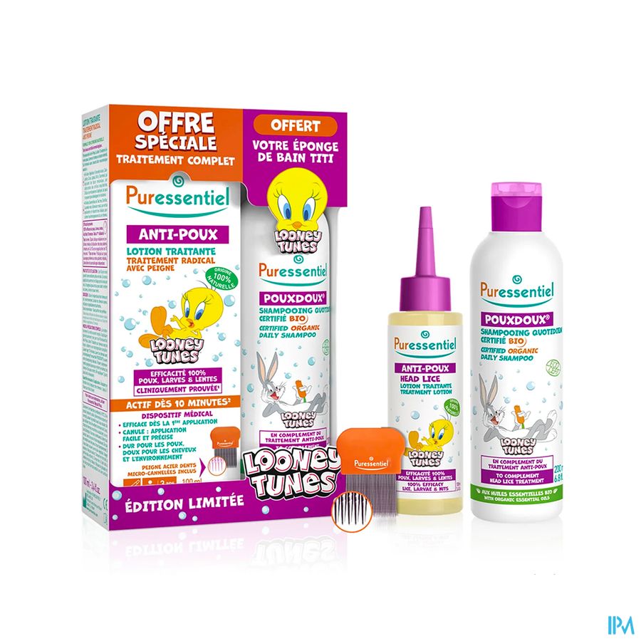 produit Puressentiel Looney Tunes Lotion Traitante Antipoux Avec Peigne 100ml