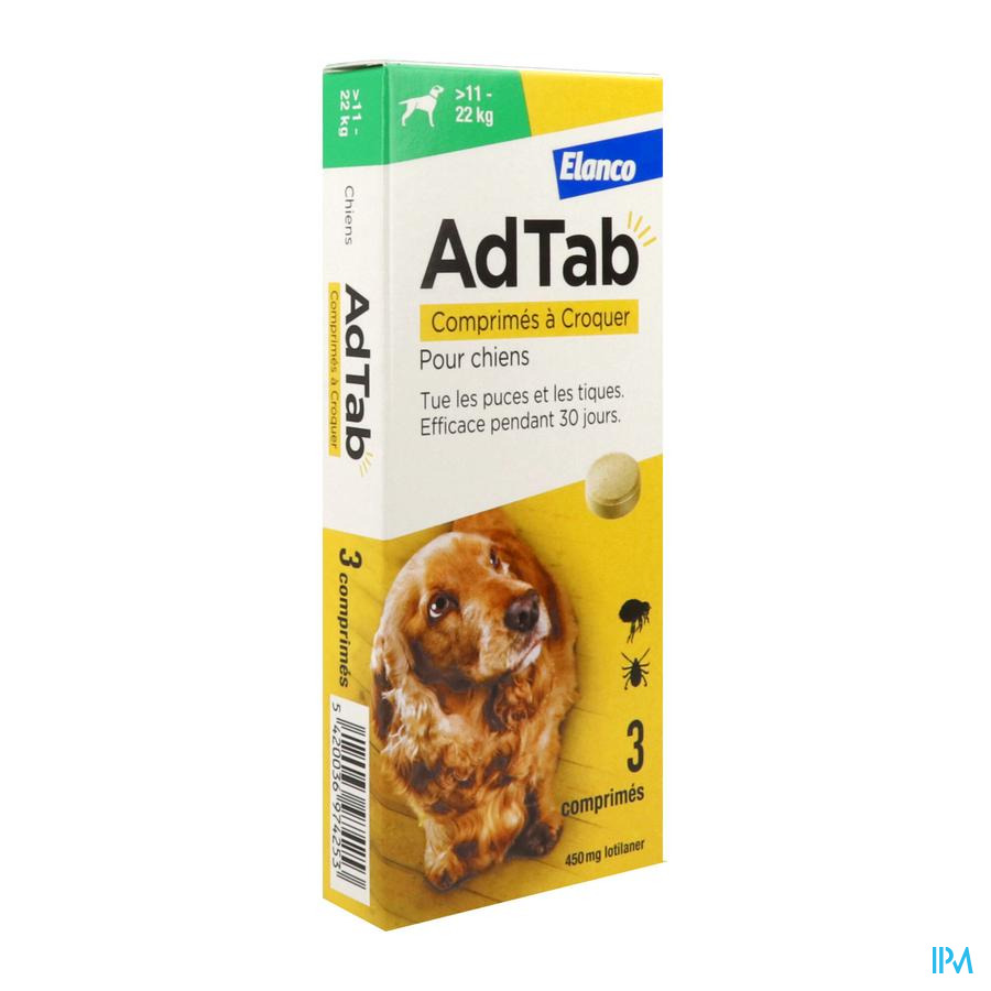 vignette Adtab 450mg Antiparasitaire Chien 11/22kg Comprime 3