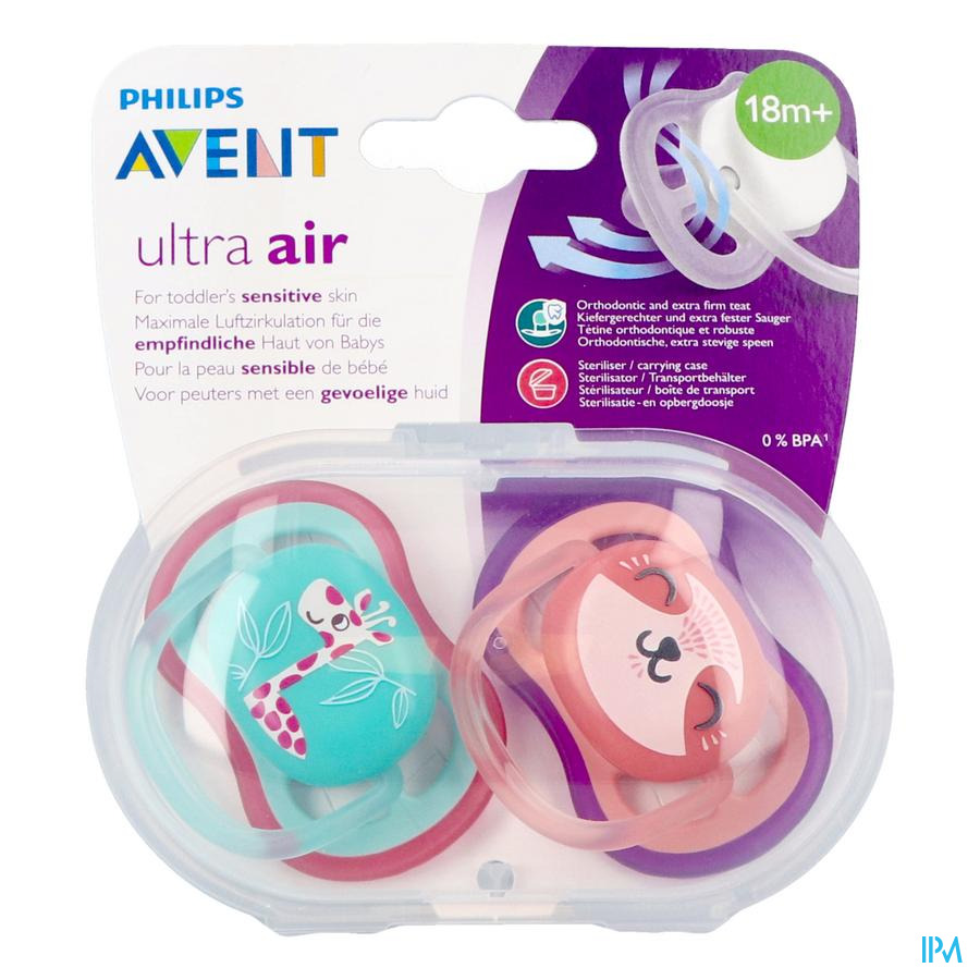 vignette Avent Sucette Ultra Air Nuit Silicone +18mois Mixte Scf349/10 X2