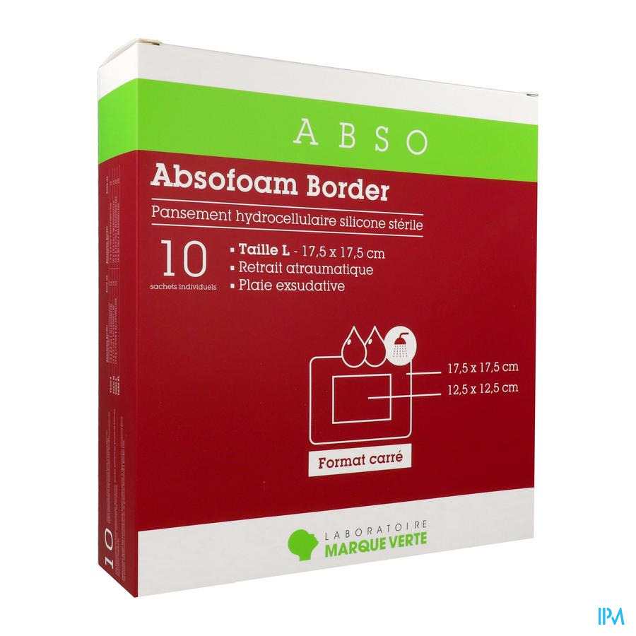 vignette Marque Verte Absofoam Border Pansement Hydrocellulaire 17cm5 X 17cm5 10