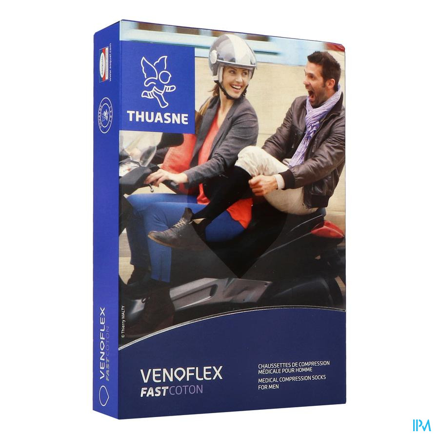 vignette Thuasne Venoflex2 Fast Homme Chaussette Cote Noir Long T2