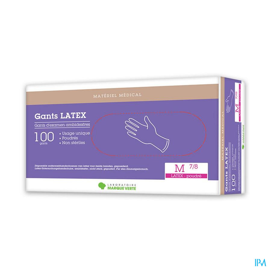 vignette Marque Verte Gants Latex Poudre Ambidextre Medium Boite De 100