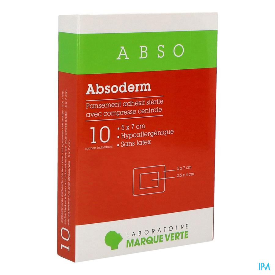 vignette Marque Verte Absoderm Pansement Absorbant Sterile 5cm X 7cm 10